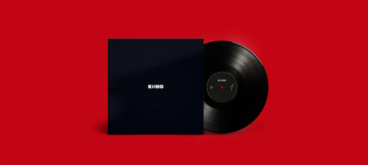 KINO Black Album vinyl featuring the minimalist black cover with the white KINO logo — Viktor Tsoi album cover, from kinoband.com