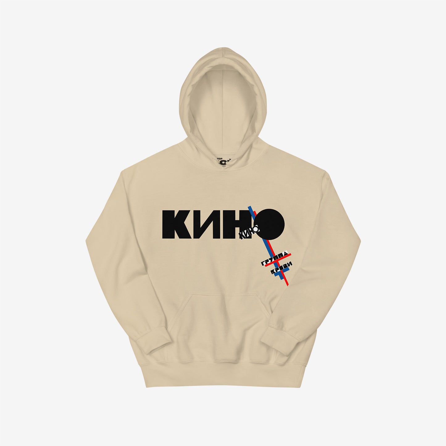 KINO band unisex sand color hoodie with Gruppa Krovi album artwork inspired by Kazimir Malevich. Official merch from www.kinoband.com