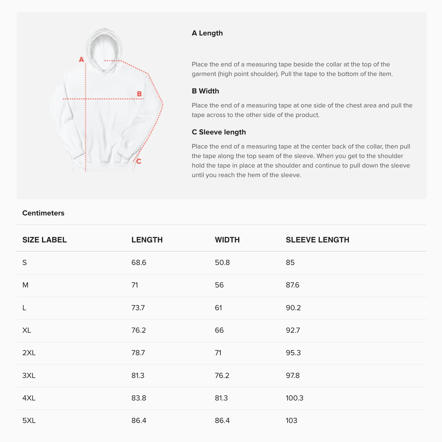 Unisex hoodie size guide. www.kinoband.com