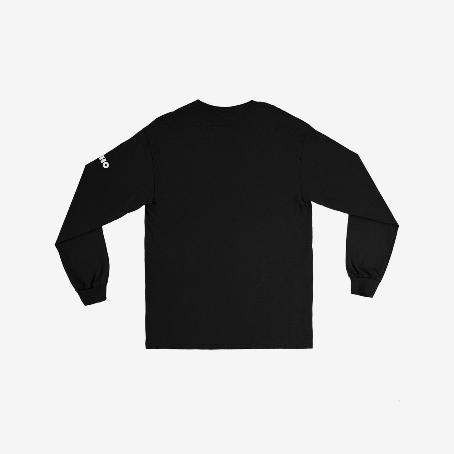 Official black longsleeve T-shirt with 'Last Hero' (Последний герой) album cover artwork by KINO Band and Viktor Tsoi. КИНО logo on the shoulder. Back side. From kinoband.com