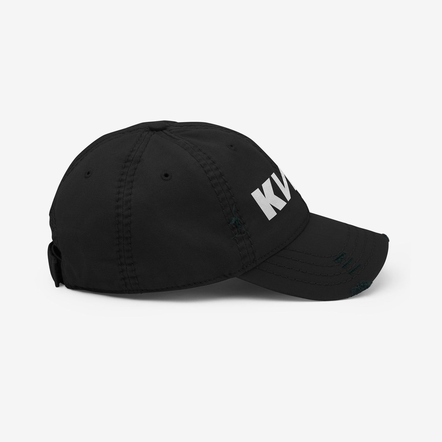 Official KINO band distressed black dad hat. Side photo. www.kinoband.com