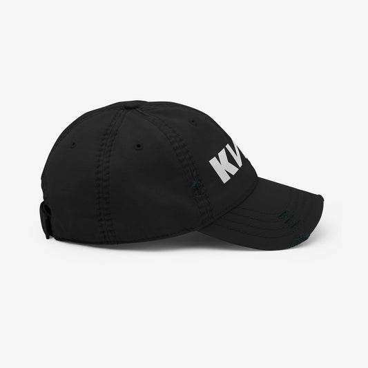 Official KINO band distressed black dad hat. Side photo. www.kinoband.com