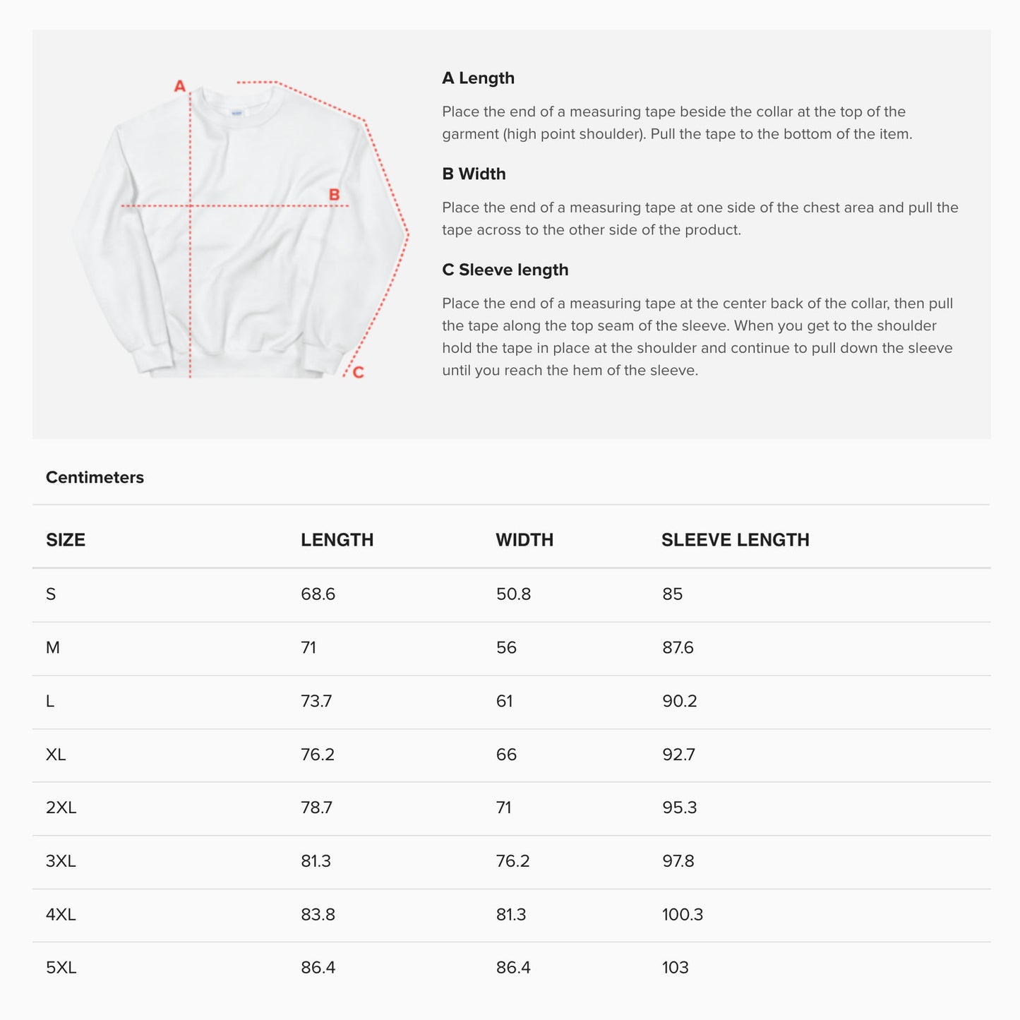 Unisex sweatshirt size guide. www.kinoband.com