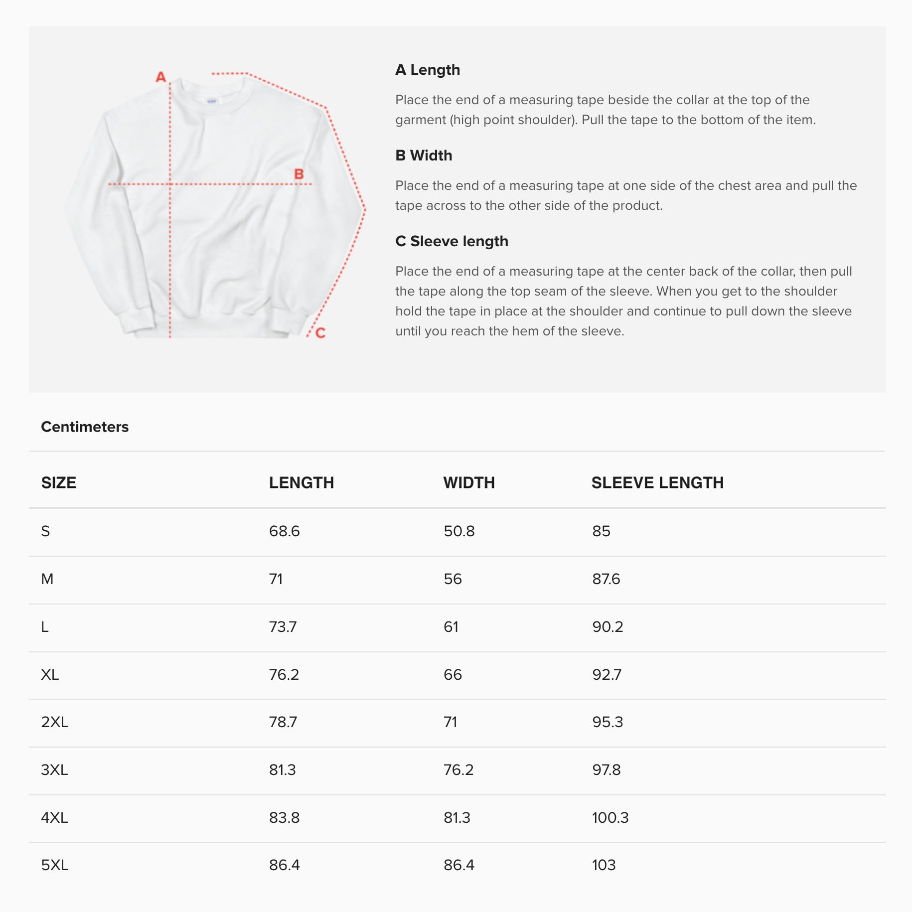 Unisex sweatshirt size guide. www.kinoband.com