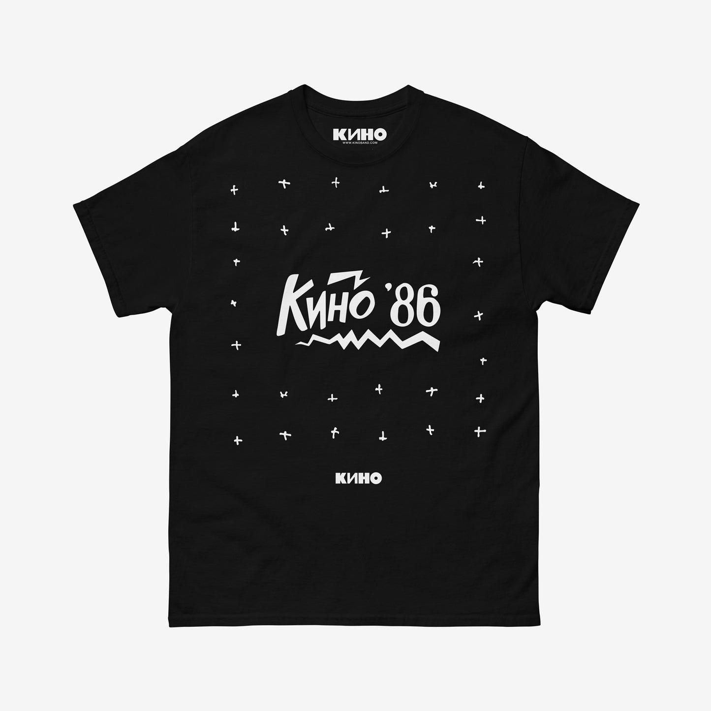 Official KINO band shirt Любовь это не шутка (Love is no joke) album cover. With Группа КИНО logo on the inside neck label. www.kinoband.com