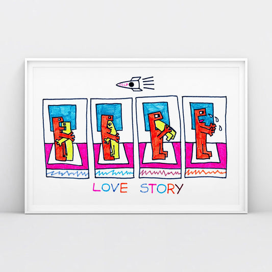 Large poster of original Viktor Tsoi's 'Love Story' painting from the late 1980s, printed on archival quality Japanese paper, from www.kinoband.com