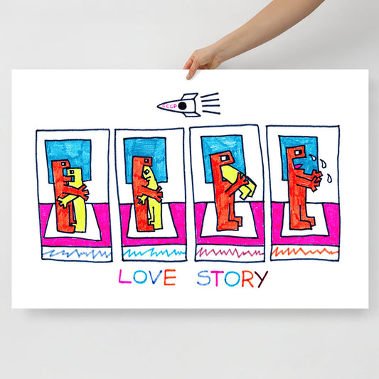 Large poster of original Viktor Tsoi's 'Love Story' painting from the late 1980s, printed on archival quality Japanese paper, from www.kinoband.com