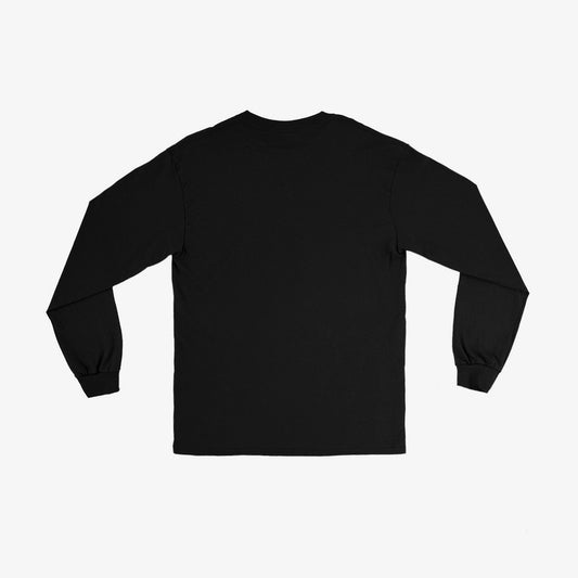 KINO baand "A Star Called Sun" iconic yellow sun album artwork on a premium black unisex longsleeve T-shirt. Back. www.kinoband.com